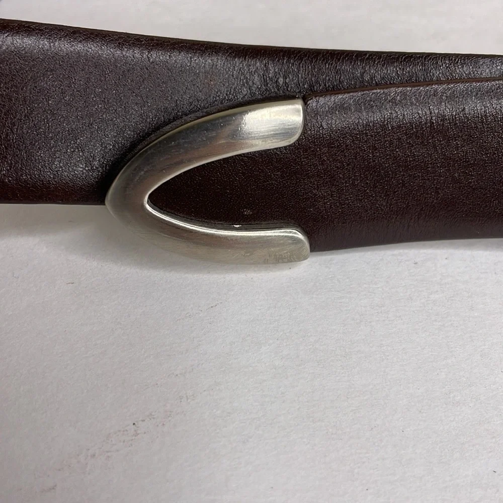 LEATHER BELT Men’s Brown Silver Hardware Handcrafted Corporate Wear Essential Lg